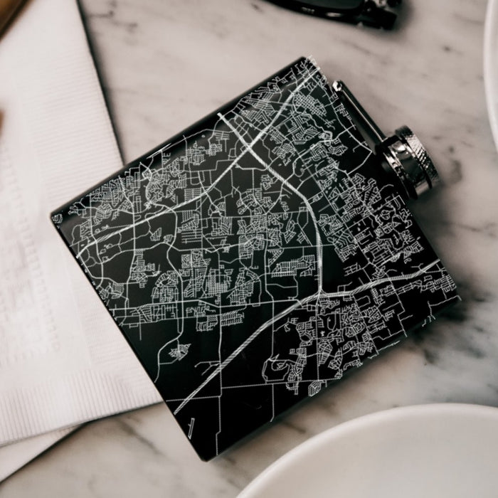Pflugerville Texas Custom Engraved City Map Inscription Coordinates on 6oz Stainless Steel Flask in Black