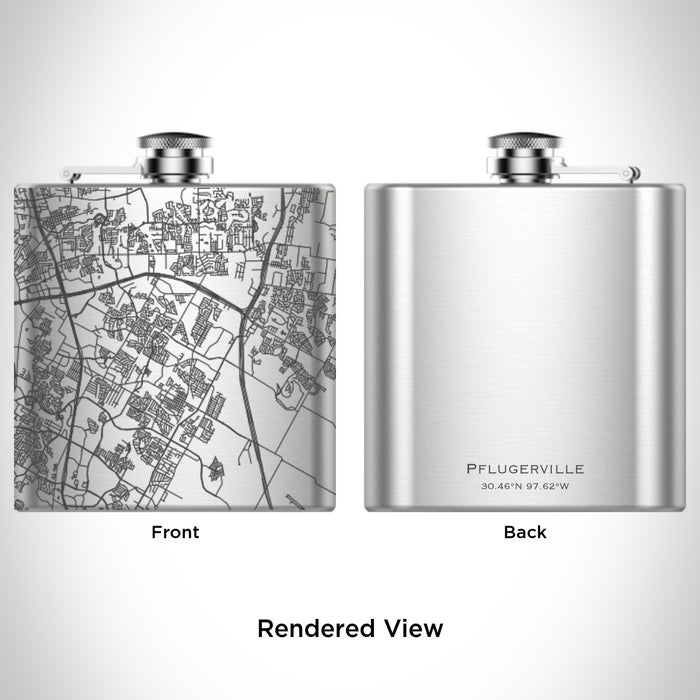 Rendered View of Pflugerville Texas Map Engraving on 6oz Stainless Steel Flask