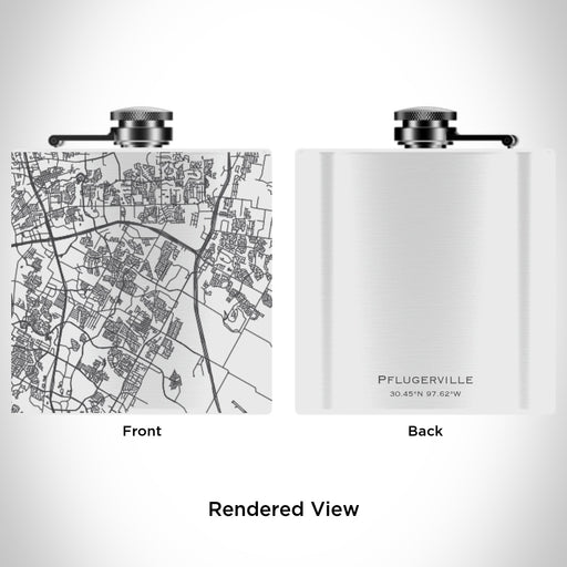 Rendered View of Pflugerville Texas Map Engraving on 6oz Stainless Steel Flask in White