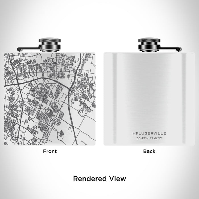 Rendered View of Pflugerville Texas Map Engraving on 6oz Stainless Steel Flask in White