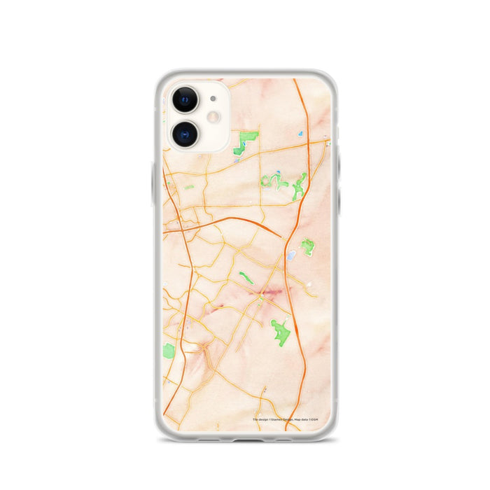 Custom iPhone 11 Pflugerville Texas Map Phone Case in Watercolor