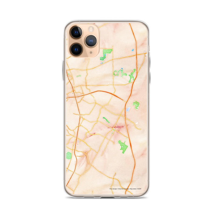 Custom iPhone 11 Pro Max Pflugerville Texas Map Phone Case in Watercolor
