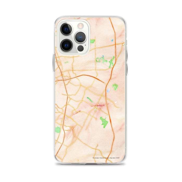 Custom iPhone 12 Pro Max Pflugerville Texas Map Phone Case in Watercolor