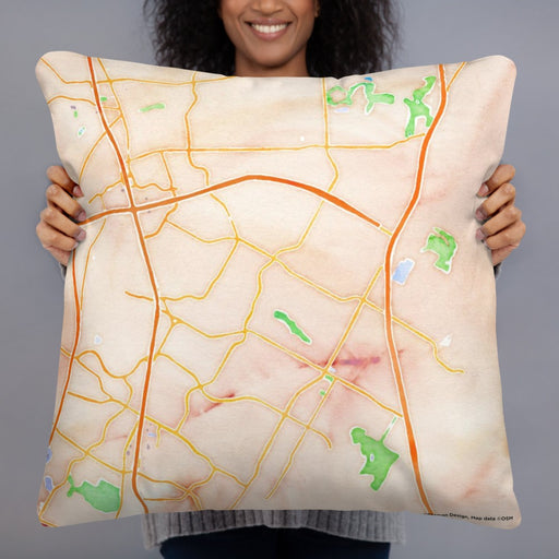 Person holding 22x22 Custom Pflugerville Texas Map Throw Pillow in Watercolor