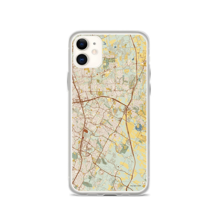 Custom iPhone 11 Pflugerville Texas Map Phone Case in Woodblock
