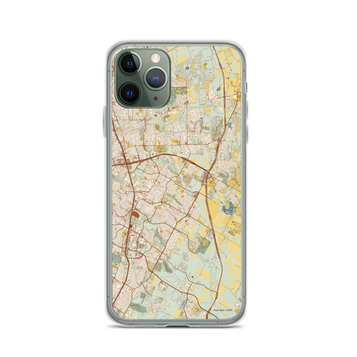 Custom iPhone 11 Pro Pflugerville Texas Map Phone Case in Woodblock