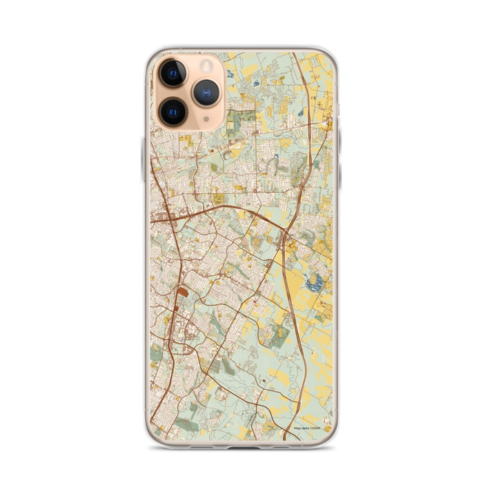 Custom iPhone 11 Pro Max Pflugerville Texas Map Phone Case in Woodblock
