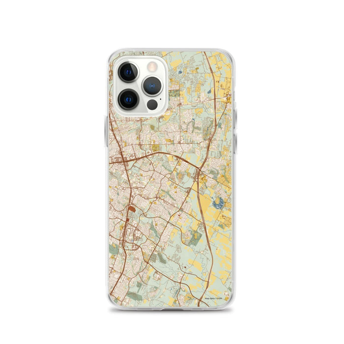 Custom iPhone 12 Pro Pflugerville Texas Map Phone Case in Woodblock