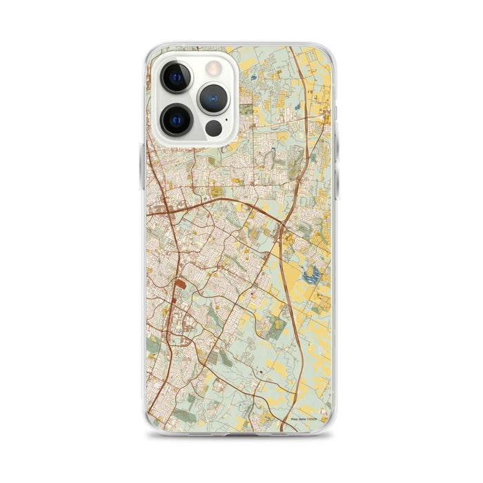 Custom iPhone 12 Pro Max Pflugerville Texas Map Phone Case in Woodblock
