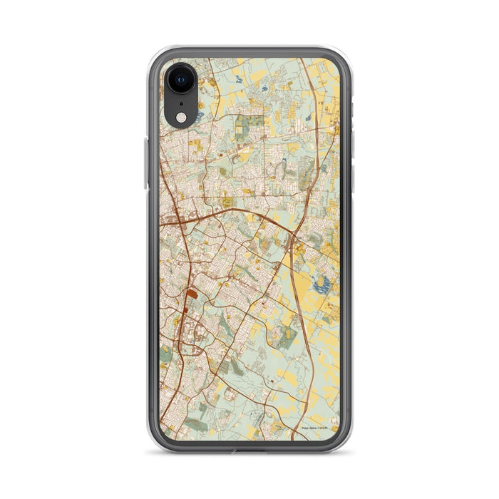 Custom iPhone XR Pflugerville Texas Map Phone Case in Woodblock