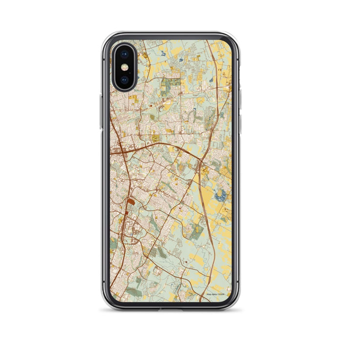 Custom iPhone X/XS Pflugerville Texas Map Phone Case in Woodblock