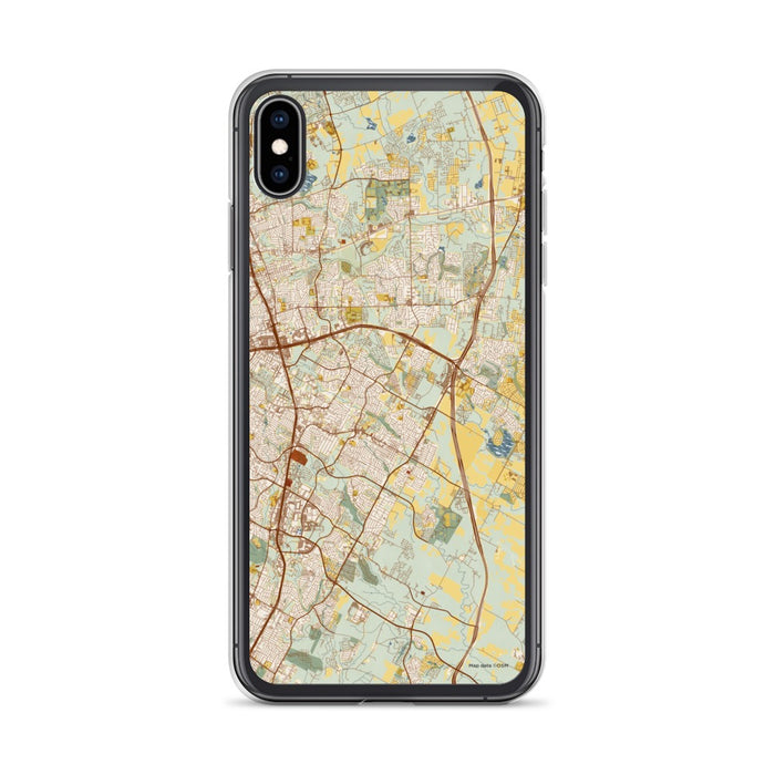 Custom iPhone XS Max Pflugerville Texas Map Phone Case in Woodblock