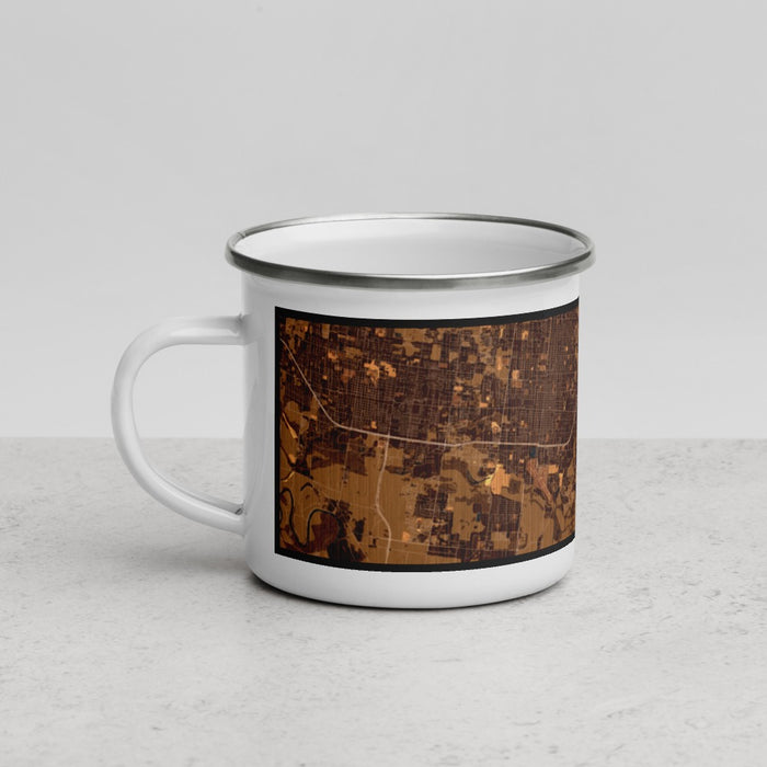 Left View Custom Pharr Texas Map Enamel Mug in Ember