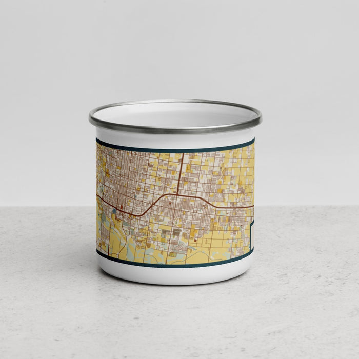 Front View Custom Pharr Texas Map Enamel Mug in Woodblock