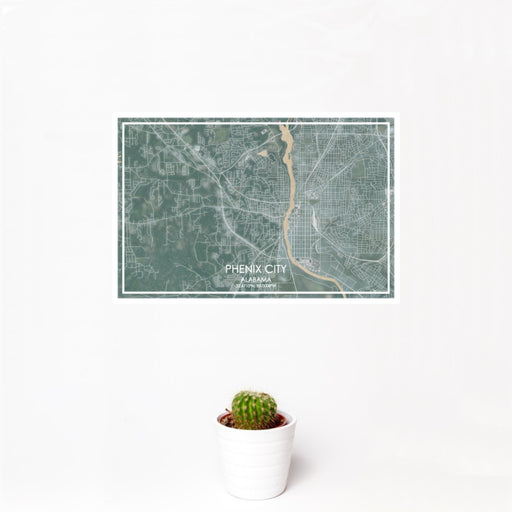 12x18 Phenix City Alabama Map Print Landscape Orientation in Afternoon Style With Small Cactus Plant in White Planter