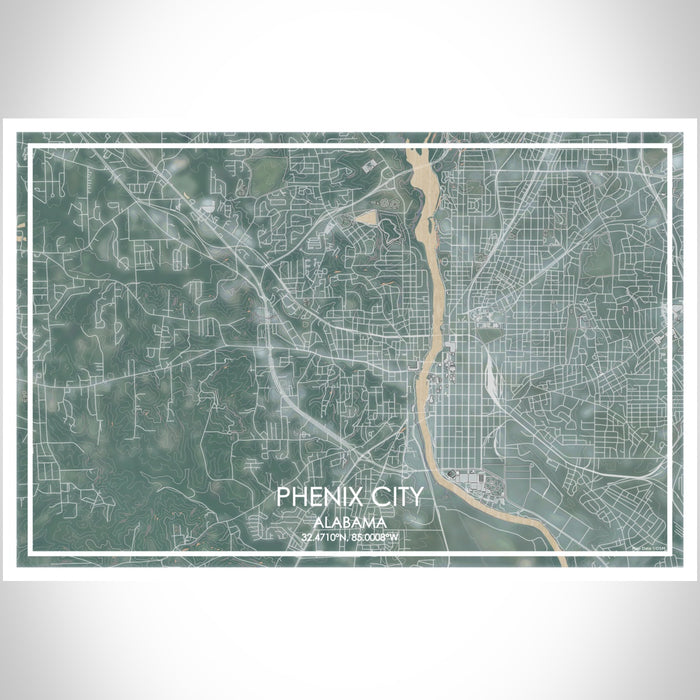 Phenix City Alabama Map Print Landscape Orientation in Afternoon Style With Shaded Background