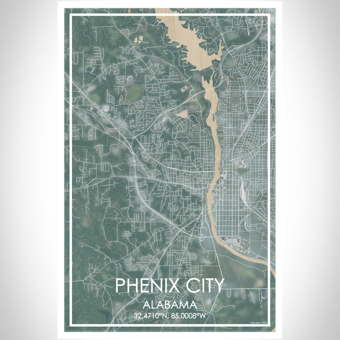 Phenix City Alabama Map Print Portrait Orientation in Afternoon Style With Shaded Background