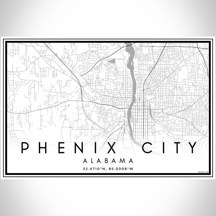Phenix City Alabama Map Print Landscape Orientation in Classic Style With Shaded Background