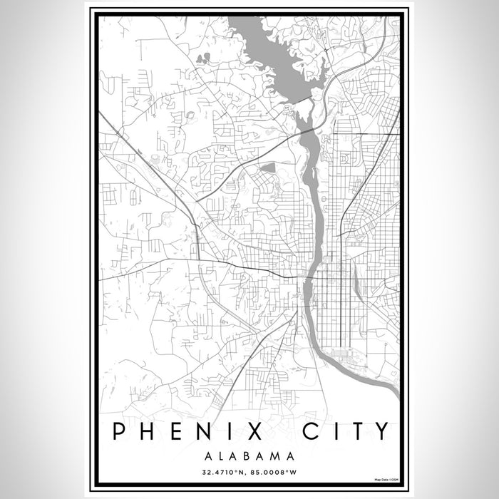 Phenix City Alabama Map Print Portrait Orientation in Classic Style With Shaded Background