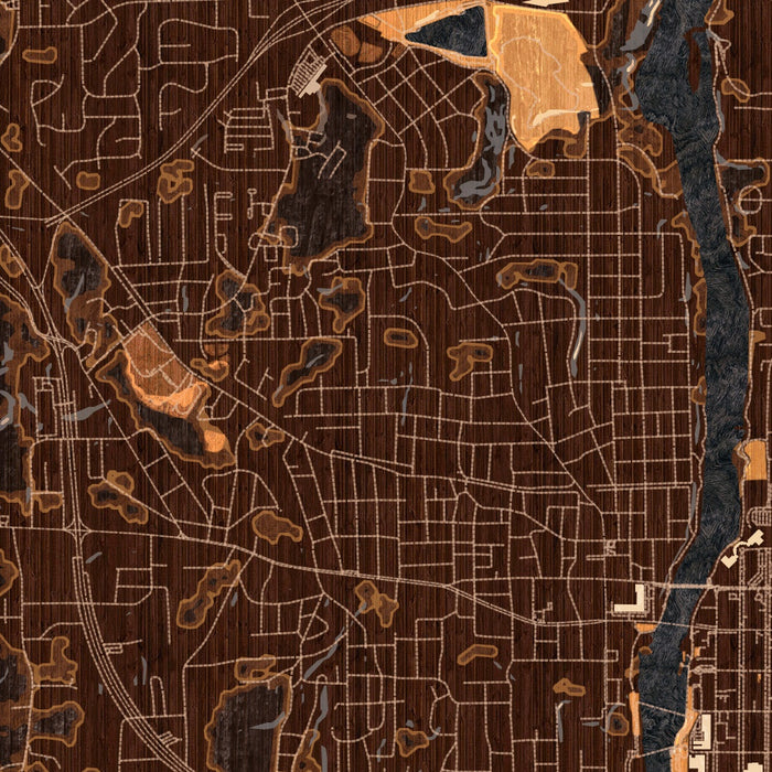 Phenix City Alabama Map Print in Ember Style Zoomed In Close Up Showing Details