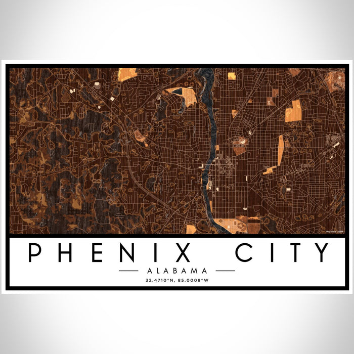 Phenix City Alabama Map Print Landscape Orientation in Ember Style With Shaded Background