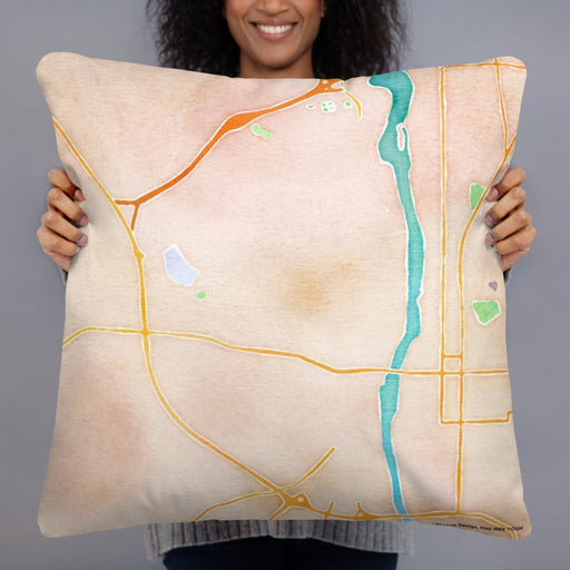 Person holding 22x22 Custom Phenix City Alabama Map Throw Pillow in Watercolor