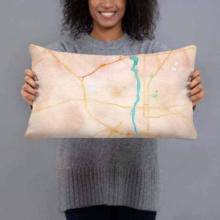 Person holding 20x12 Custom Phenix City Alabama Map Throw Pillow in Watercolor