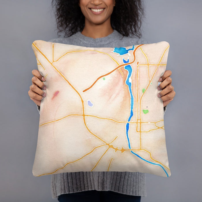 Person holding 18x18 Custom Phenix City Alabama Map Throw Pillow in Watercolor