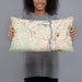 Person holding 20x12 Custom Phenix City Alabama Map Throw Pillow in Woodblock