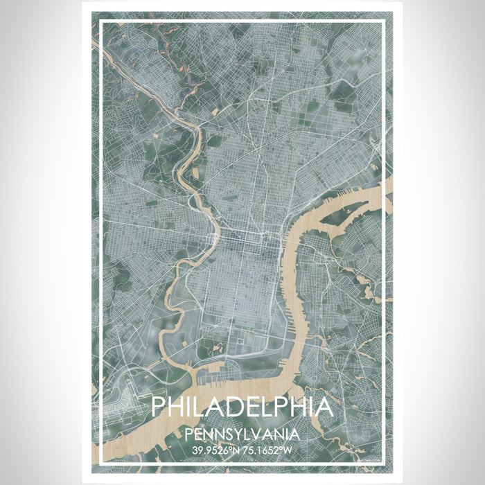 Philadelphia Pennsylvania Map Print Portrait Orientation in Afternoon Style With Shaded Background