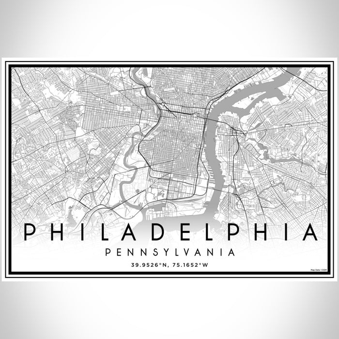 Philadelphia Pennsylvania Map Print Landscape Orientation in Classic Style With Shaded Background