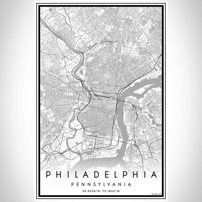 Philadelphia Pennsylvania Map Print Portrait Orientation in Classic Style With Shaded Background