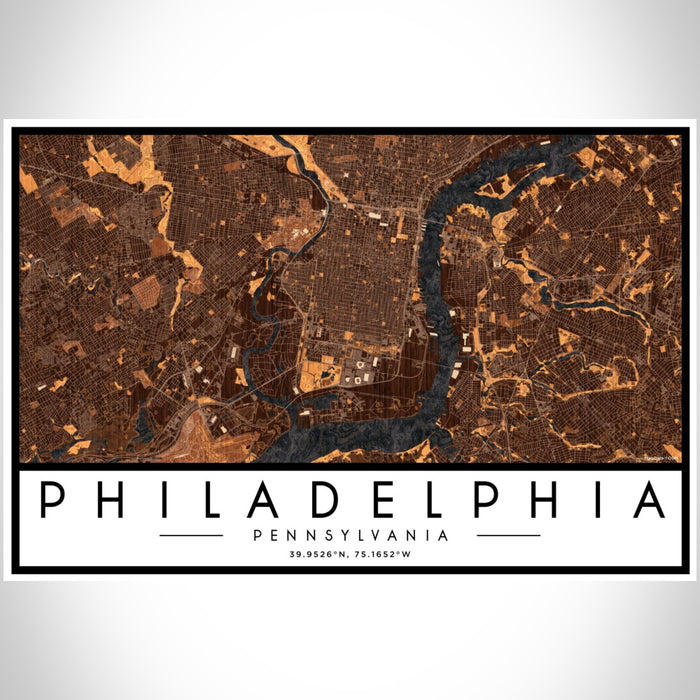 Philadelphia Pennsylvania Map Print Landscape Orientation in Ember Style With Shaded Background