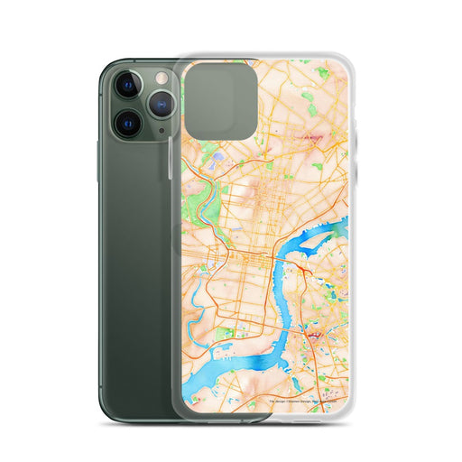 Custom Philadelphia Pennsylvania Map Phone Case in Watercolor on Table with Laptop and Plant