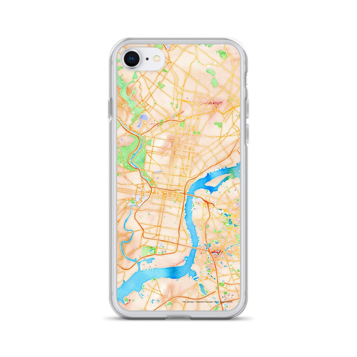 Custom Philadelphia Pennsylvania Map iPhone SE Phone Case in Watercolor