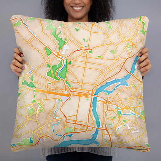 Person holding 22x22 Custom Philadelphia Pennsylvania Map Throw Pillow in Watercolor