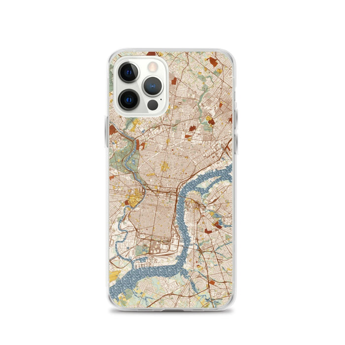 Custom Philadelphia Pennsylvania Map iPhone 12 Pro Phone Case in Woodblock
