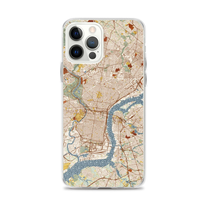 Custom Philadelphia Pennsylvania Map iPhone 12 Pro Max Phone Case in Woodblock
