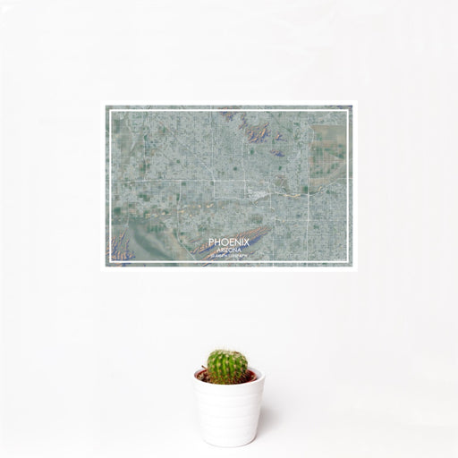 12x18 Phoenix Arizona Map Print Landscape Orientation in Afternoon Style With Small Cactus Plant in White Planter