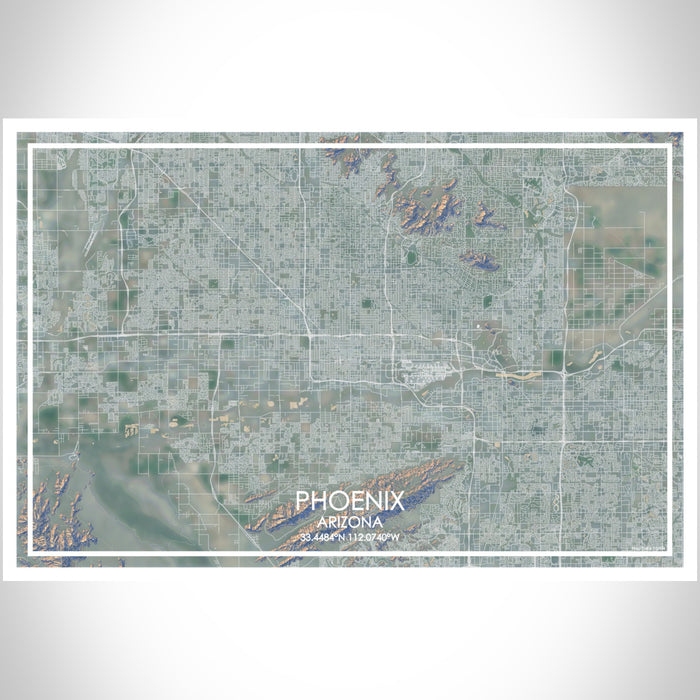 Phoenix Arizona Map Print Landscape Orientation in Afternoon Style With Shaded Background