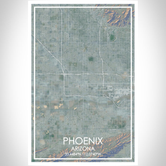 Phoenix Arizona Map Print Portrait Orientation in Afternoon Style With Shaded Background