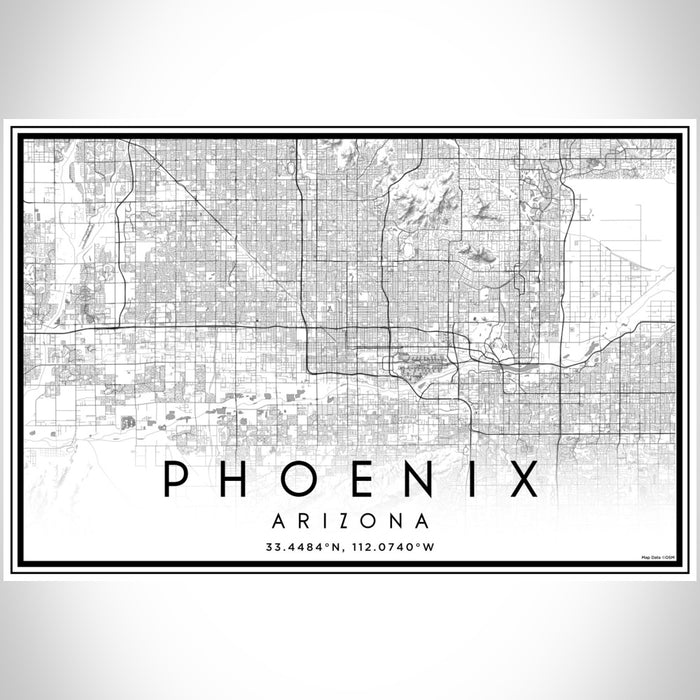 Phoenix Arizona Map Print Landscape Orientation in Classic Style With Shaded Background