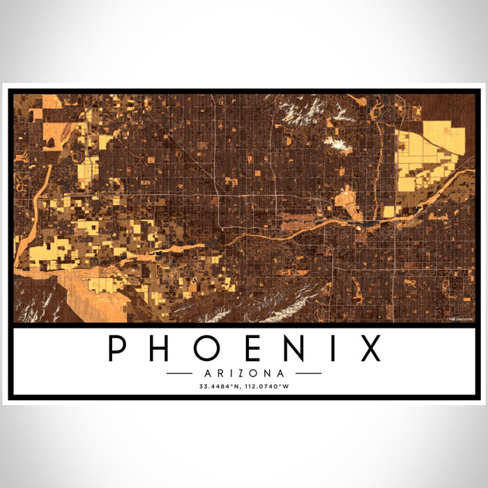 Phoenix Arizona Map Print Landscape Orientation in Ember Style With Shaded Background