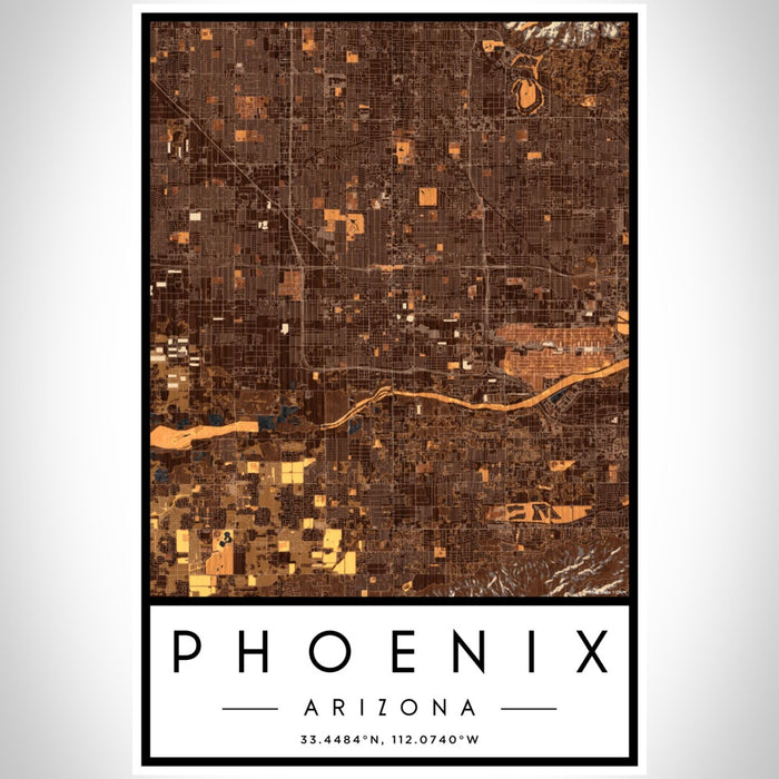 Phoenix Arizona Map Print Portrait Orientation in Ember Style With Shaded Background