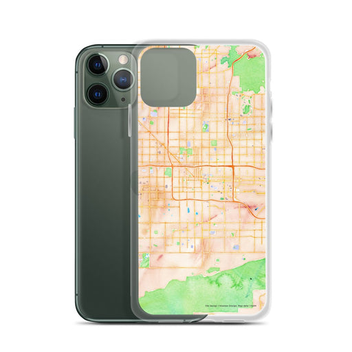Custom Phoenix Arizona Map Phone Case in Watercolor on Table with Laptop and Plant