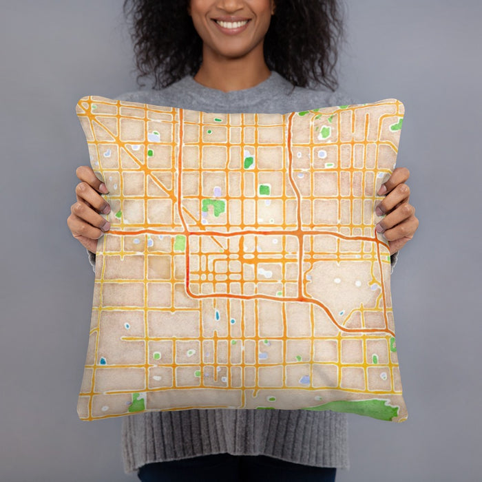 Person holding 18x18 Custom Phoenix Arizona Map Throw Pillow in Watercolor