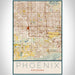Phoenix Arizona Map Print Portrait Orientation in Woodblock Style With Shaded Background