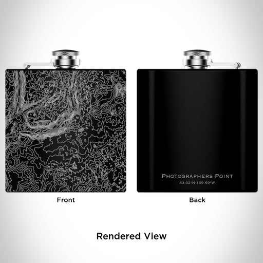 Rendered View of Photographers Point Wyoming Map Engraving on 6oz Stainless Steel Flask in Black