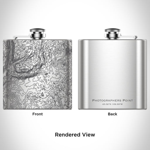 Rendered View of Photographers Point Wyoming Map Engraving on 6oz Stainless Steel Flask