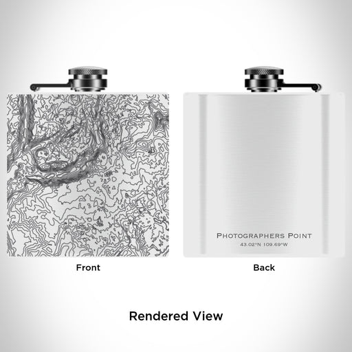 Rendered View of Photographers Point Wyoming Map Engraving on 6oz Stainless Steel Flask in White
